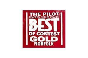 Red square badge with white text: 