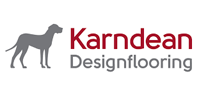 Logo for Karndean Designflooring. Gray dog silhouette next to burgundy text on a white background.