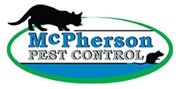 McPherson Pest Control logo with black cat silhouettes and a green-blue oval outline