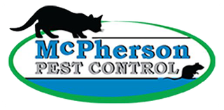 McPherson Pest Control logo with black cat silhouettes and a green-blue oval outline