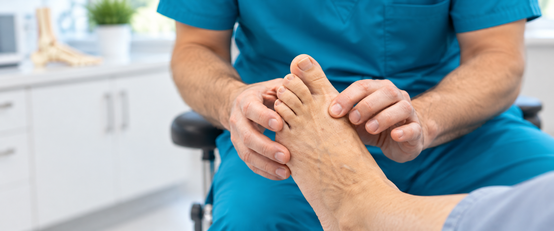 A podiatrist examining the big-toe joint