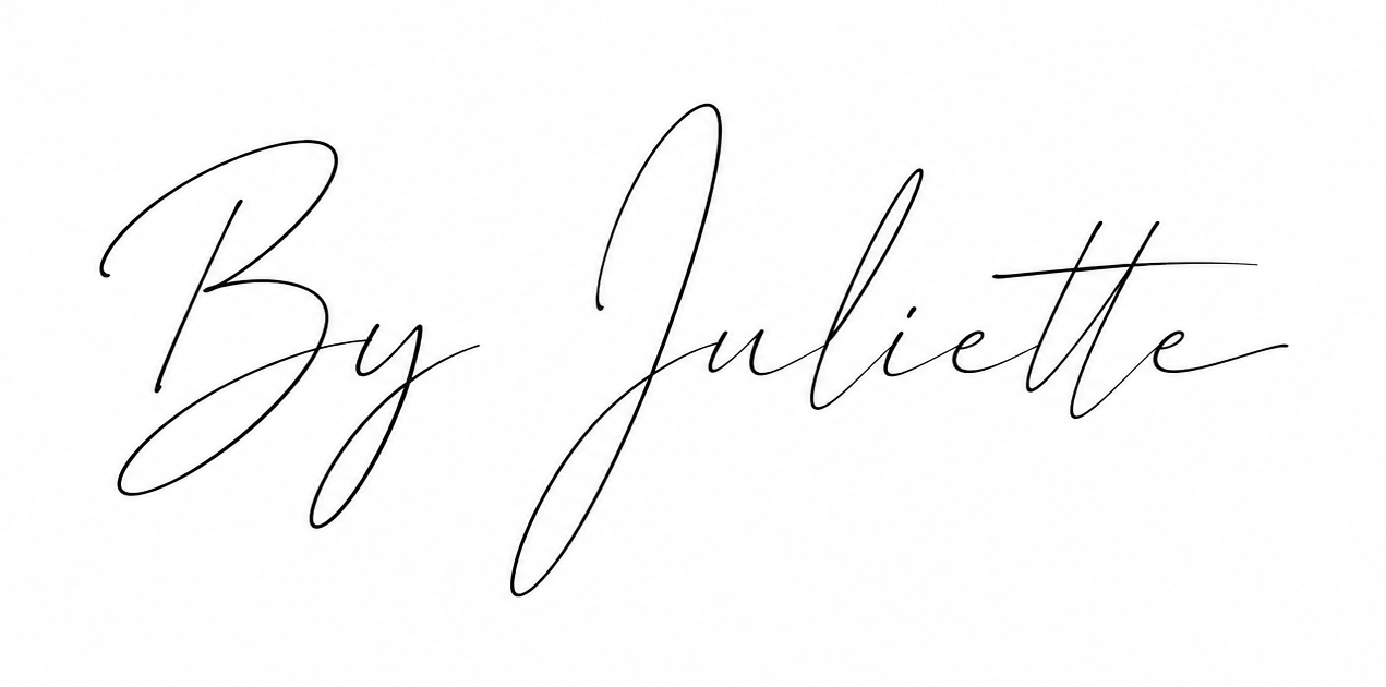 &ldquo;By Juliette&rdquo; handwritten signature in thin gray script on a white background
