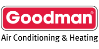 Goodman logo featuring the red company name inside a rounded rectangle with the words Air Conditioning & Heating below.