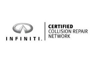 Infiniti Certified Collision Repair Network logo with silver Infiniti symbol and black text.