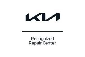 Kia logo above “Recognized Repair Center” text on a white background