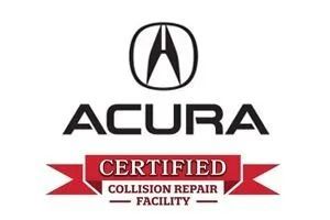 Acura Certified Collision Repair Facility logo in black, white, and red