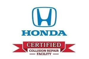 Honda Certified Collision Repair Facility logo in blue and red with white background