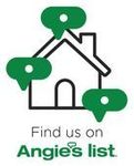 The logo for Angie 's list shows a house with green pins around it.