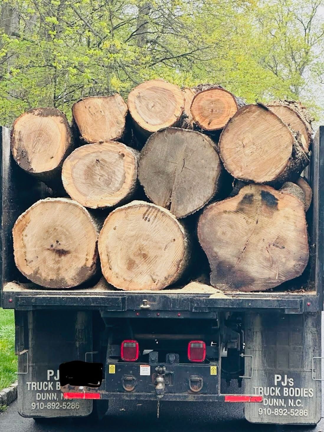 A truck filled with logs is parked on the side of the road.