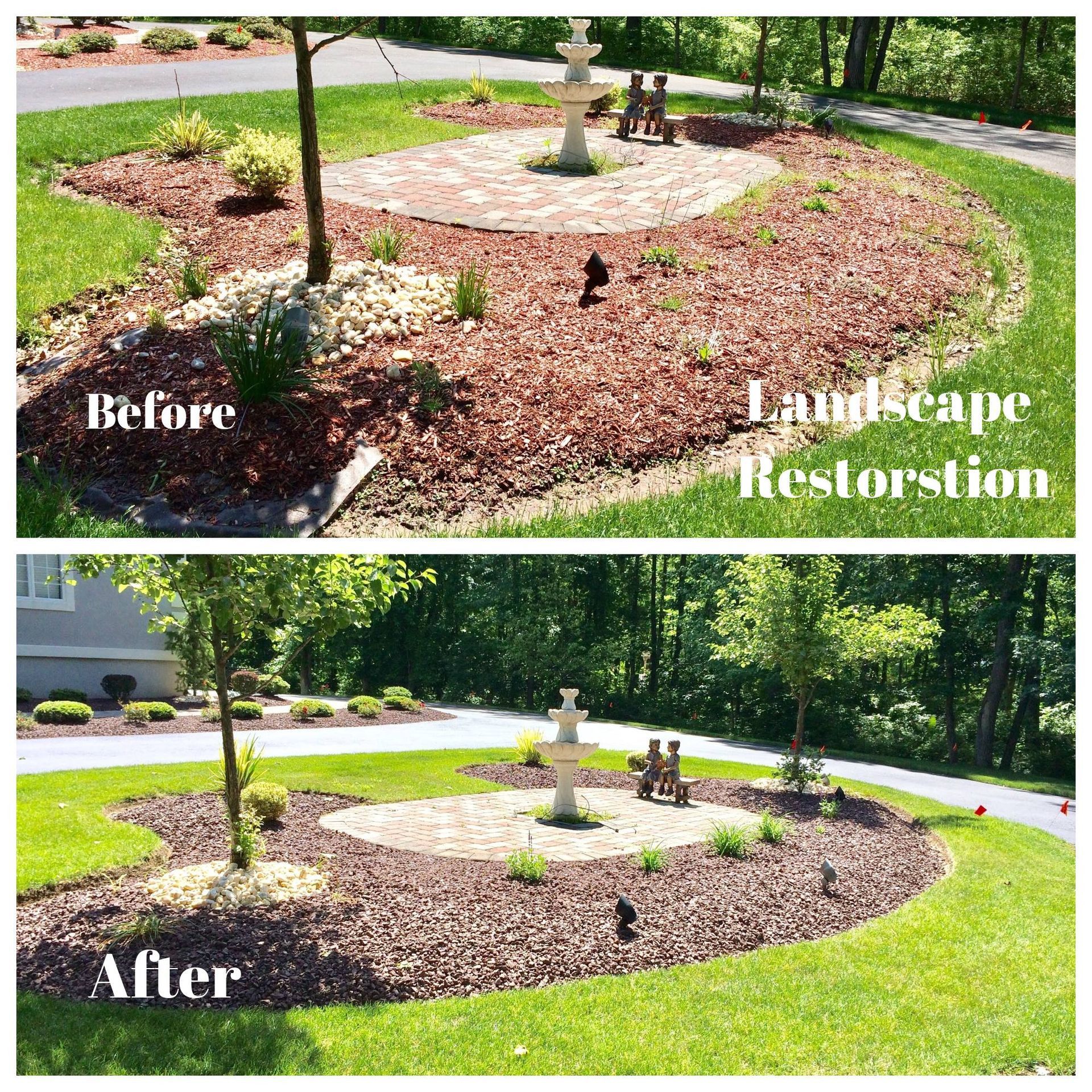 A before and after picture of a landscape restoration
