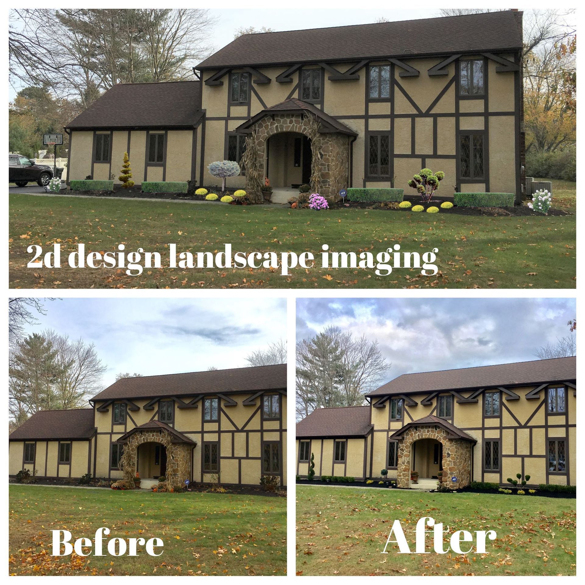 A picture of a house before and after landscape imaging