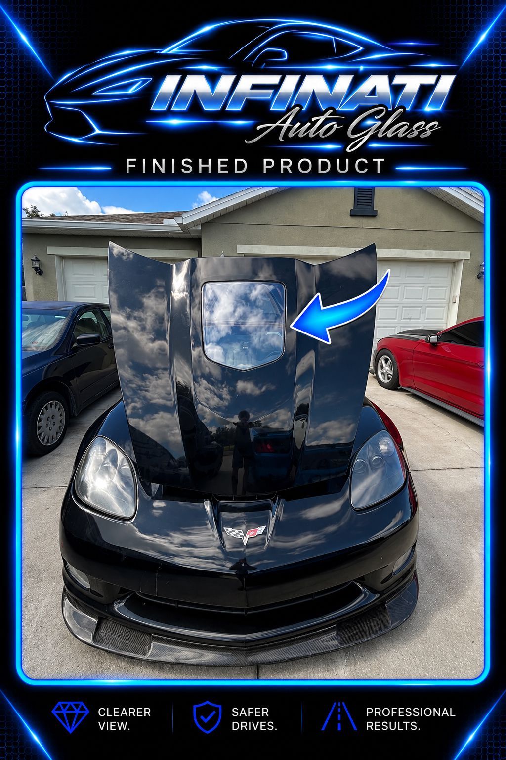 Black car with glass hood