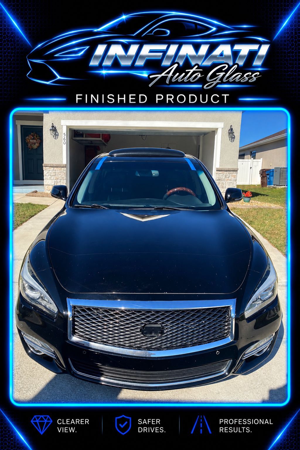 Black car with new windshield