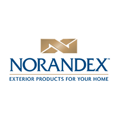 Norandex logo with gold emblem and blue text, “Exterior Products for Your Home”
