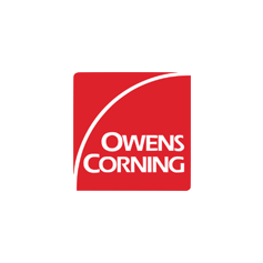 Owens Corning logo: red square with white curved line and white text