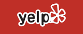 Yelp logo in white on a red background