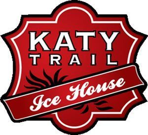 Red logo for Katy Trail Ice House; white text on red background.