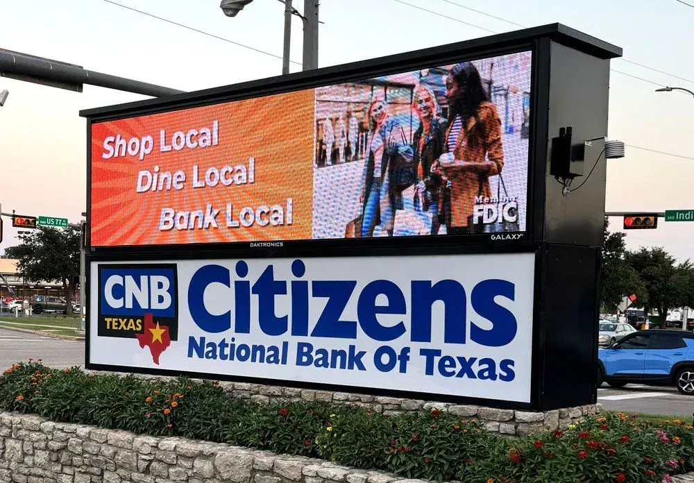Digital sign for Citizens National Bank of Texas; 