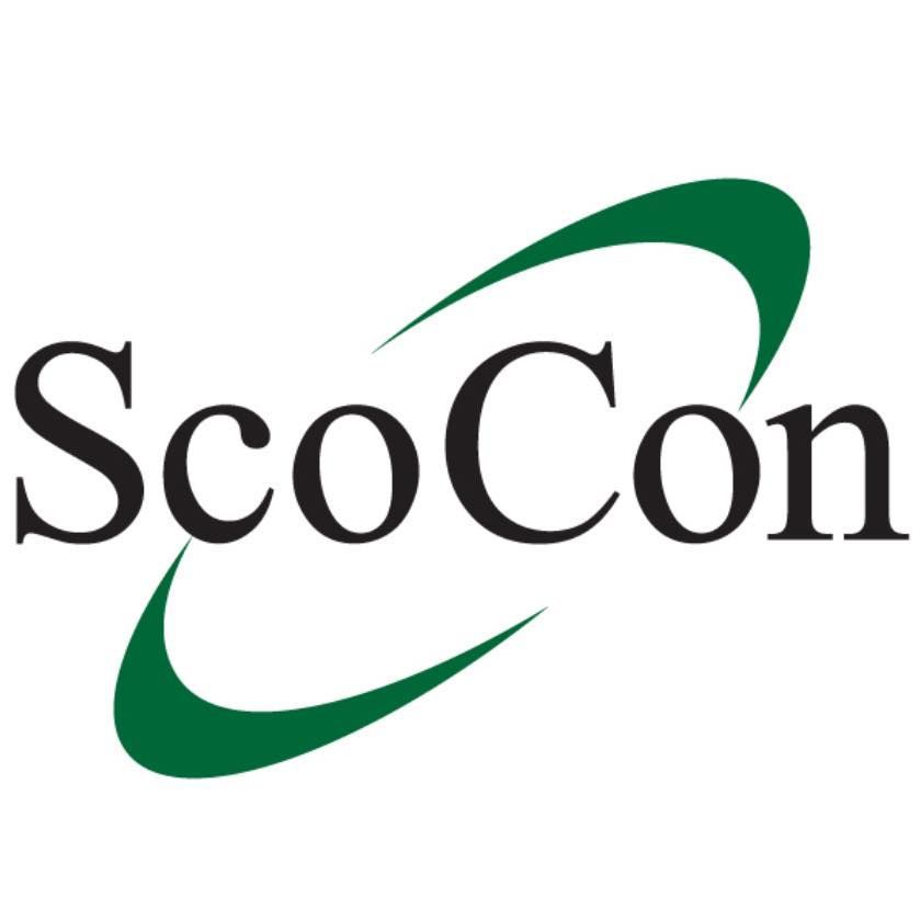 A logo for scocon with a green circle around it