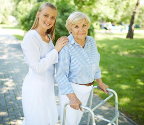 old woman with healthcare provider