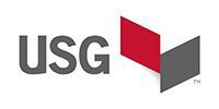 USG logo with gray letters and red-gray folded geometric mark
