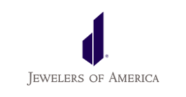 A logo for jewelers of america with a purple d on a white background.