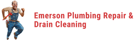 A plumber holding a pipe wrench runs beside the text "Emerson Plumbing Repair & Drain Cleaning."