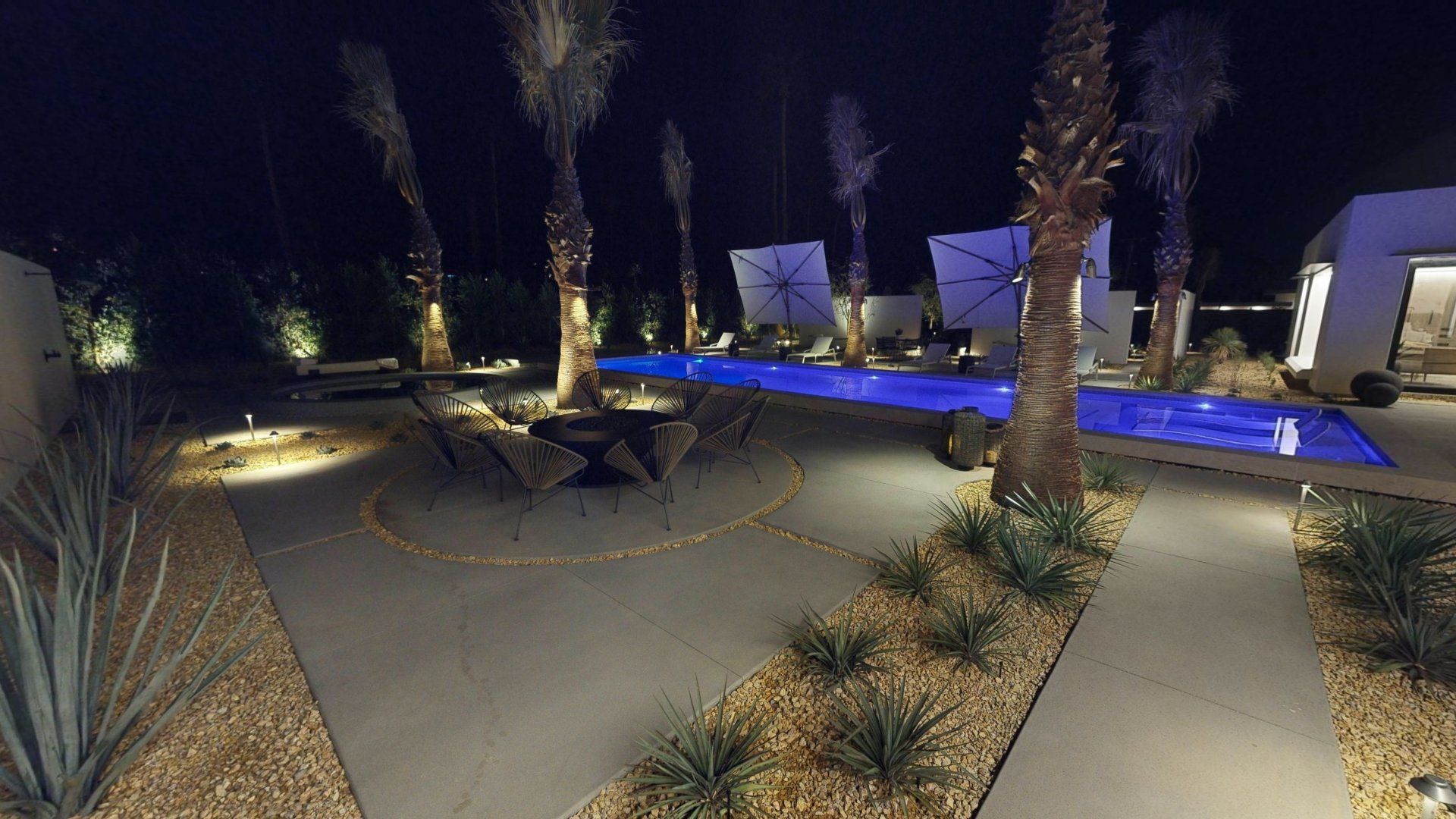 Pool area at night