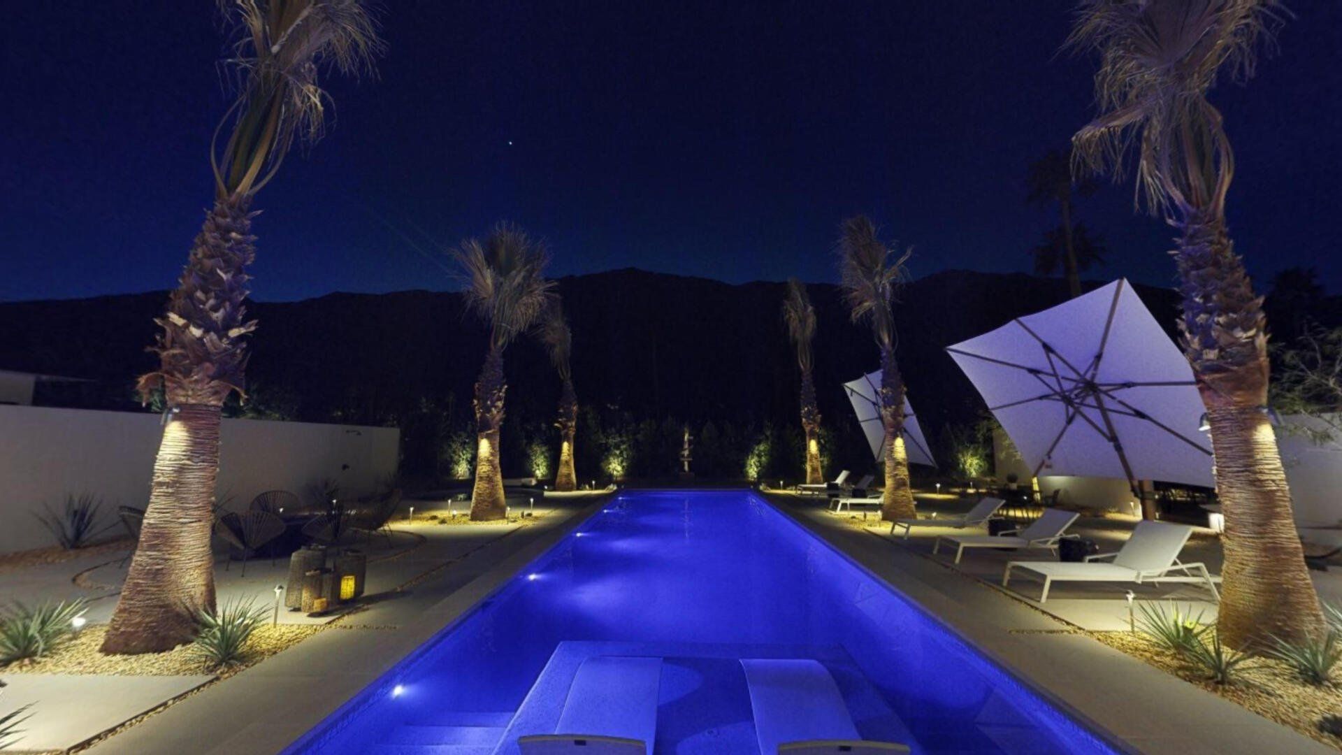 Pool area at night