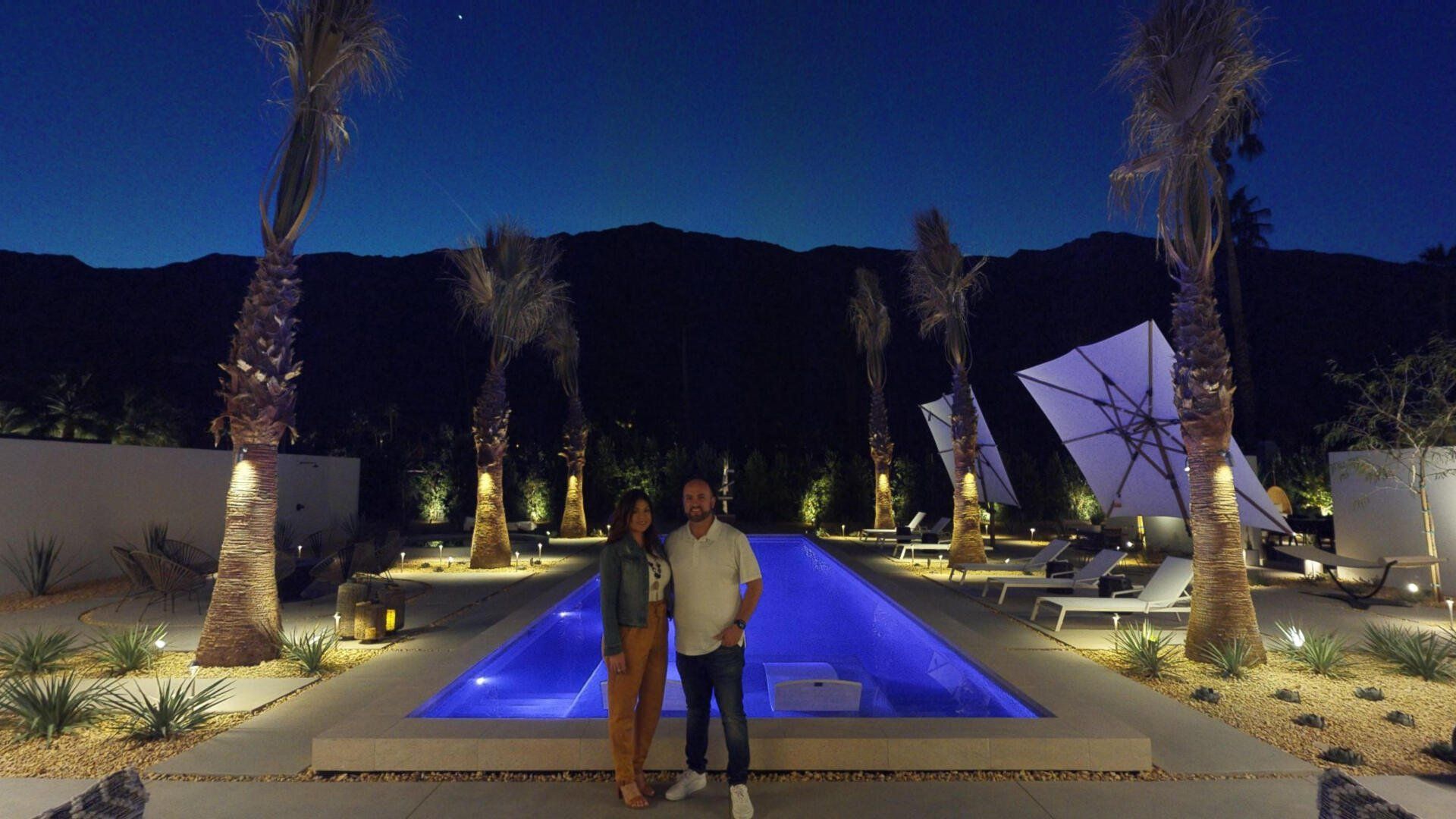 Pool area at night
