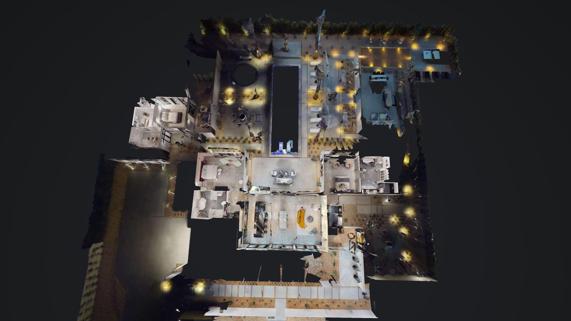 Aerial view of the house at night