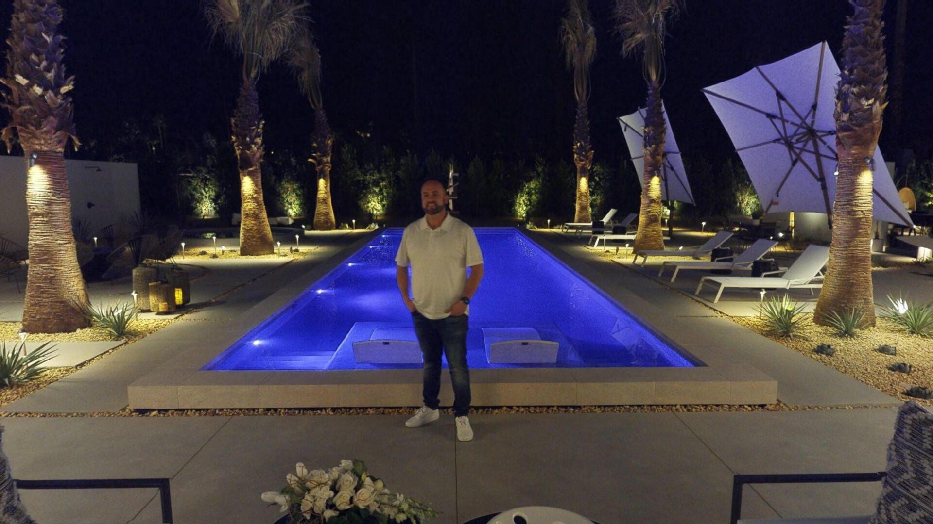Pool area at night
