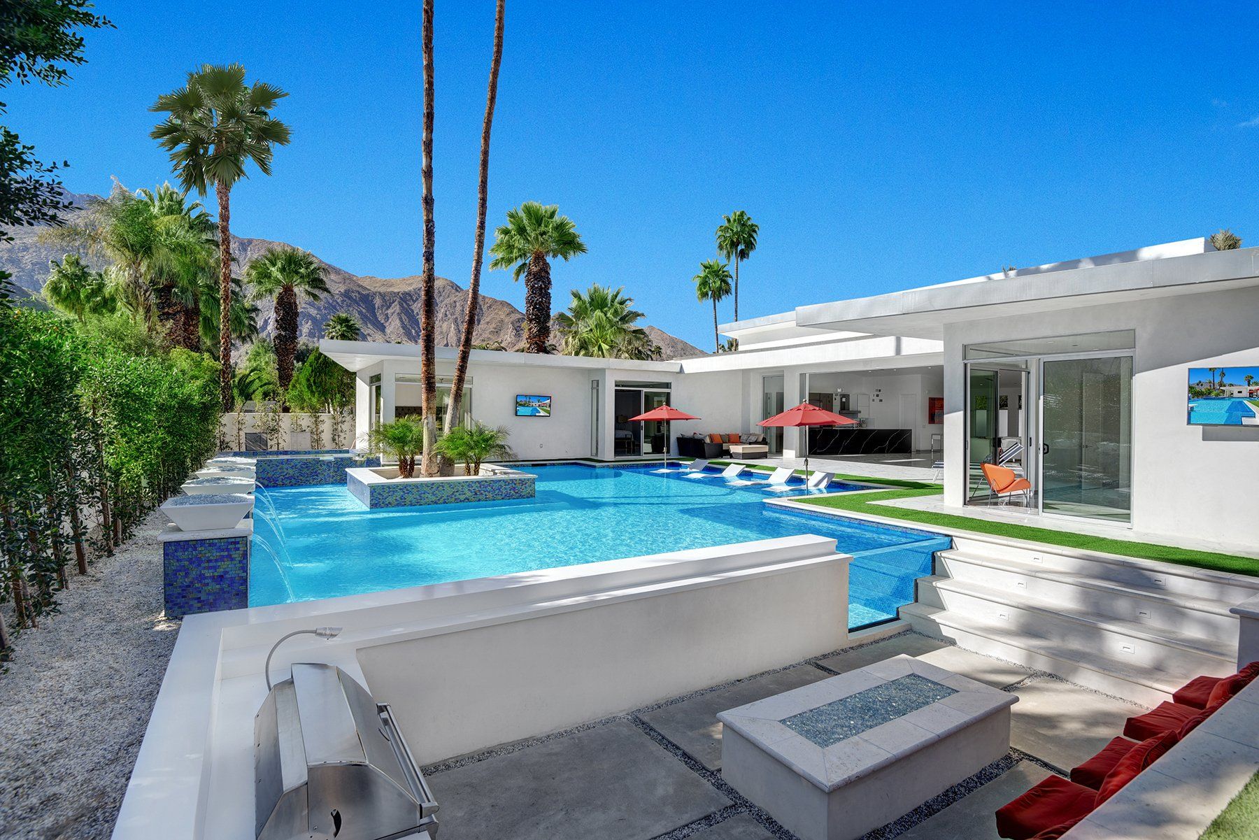 BBQ pit to pool and house and mountains