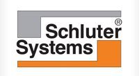 Schluter Systems logo: Gray and orange rectangular shapes flank black text.