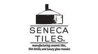 Logo for Seneca Tiles, featuring a black and white illustration of a kiln above the company name and description of their products.