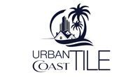 Logo for Urban Coast Tile: features a coastal scene with skyscrapers, a house, palm trees, and the company name.