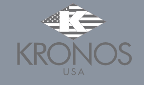 Logo for Kronos USA. The logo contains a diamond with an American flag design and the letter