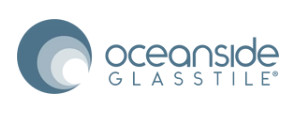 Logo for Oceanside Glasstile featuring a blue and white layered circle graphic and the text