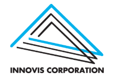 Logo for Innovis Corporation: Abstract blue and black geometric shapes forming a mountain-like design, with the company name below.