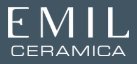Logo for Emil Ceramica, a ceramic tile company, with the brand name in white text on a gray background.