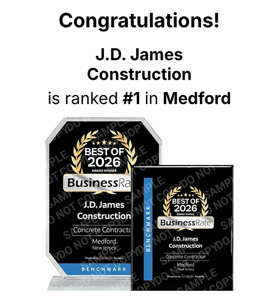Award announcement for J.D. James Construction as the #1 ranked concrete contractor in Medford for 2026.