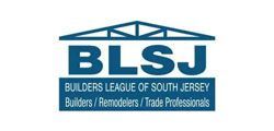The Builders League of South Jersey (BLSJ) logo in blue, featuring a roof truss icon above the organization's name.