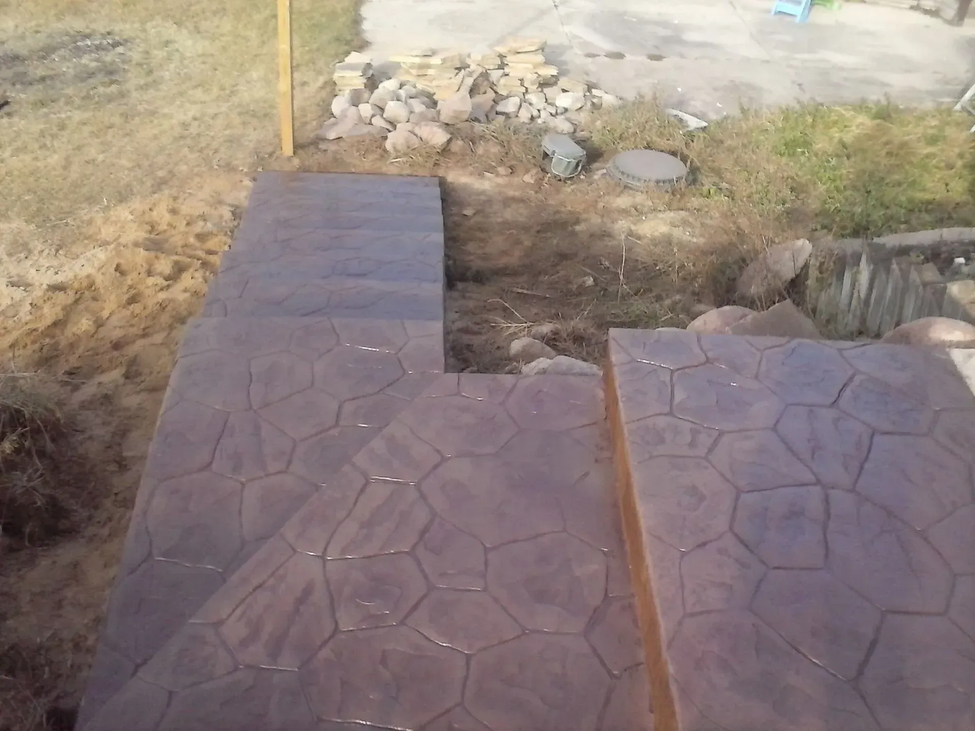 A set of stairs with a geometric pattern on them