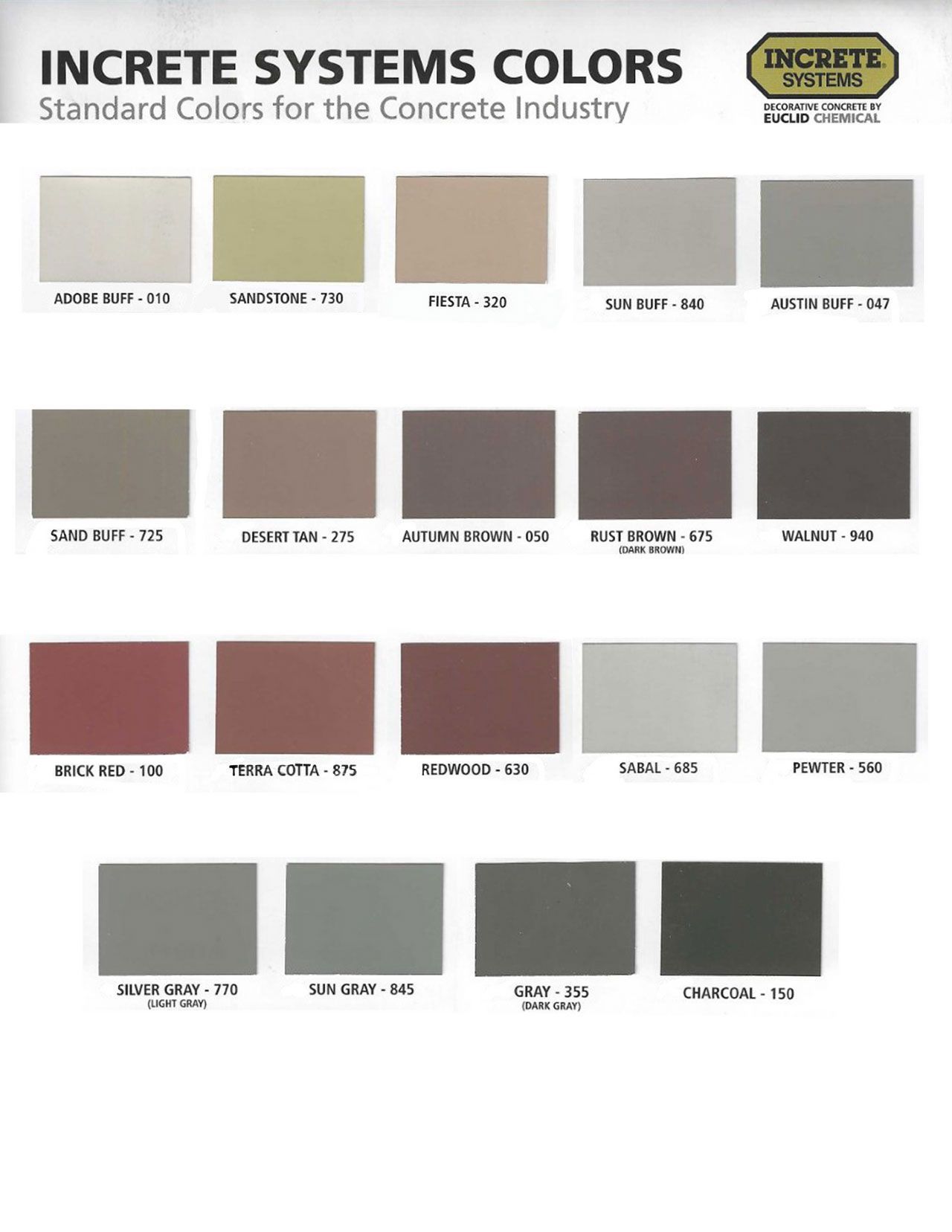 A poster showing a variety of colors for the concrete industry