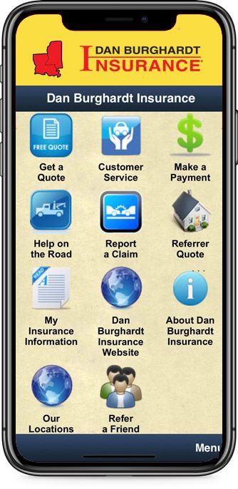 A phone with a dan burghhardt insurance app on it