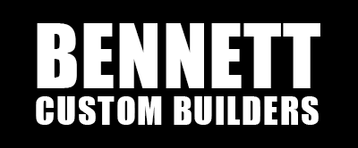 White "BENNETT" over "CUSTOM BUILDERS" on a black background.