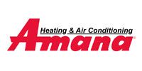 Amana Heating & Air Conditioning logo in red and black on a white background