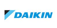 Daikin logo in blue with black and teal diagonal mark