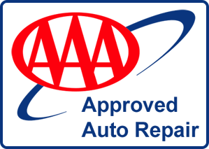 AAA Approved Auto Repair logo with red AAA oval and blue swoosh on white background