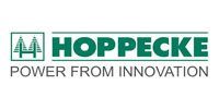 The hoppecke logo is green and white and says `` power from innovation ''.